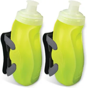 Amphipod RunLite Xtech Hydration System, Dual 10.5 oz Hydraform Water Bottles for Running, Marathons & Endurance Training (Push/Pull Cap) - Amp Green/Charcoal - 2 x 10.5 oz
