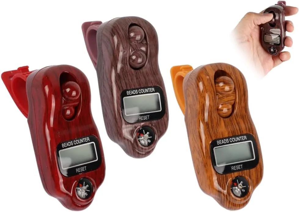 Anlising Digital Beads Counter, 3 Pieces Digital Tasbih Tally Counters, Digital-Counter with Compass, Resettable Finger Counter,Electronic Rotating Prayer Beads Counters,for Meditation,Muslim Prayer