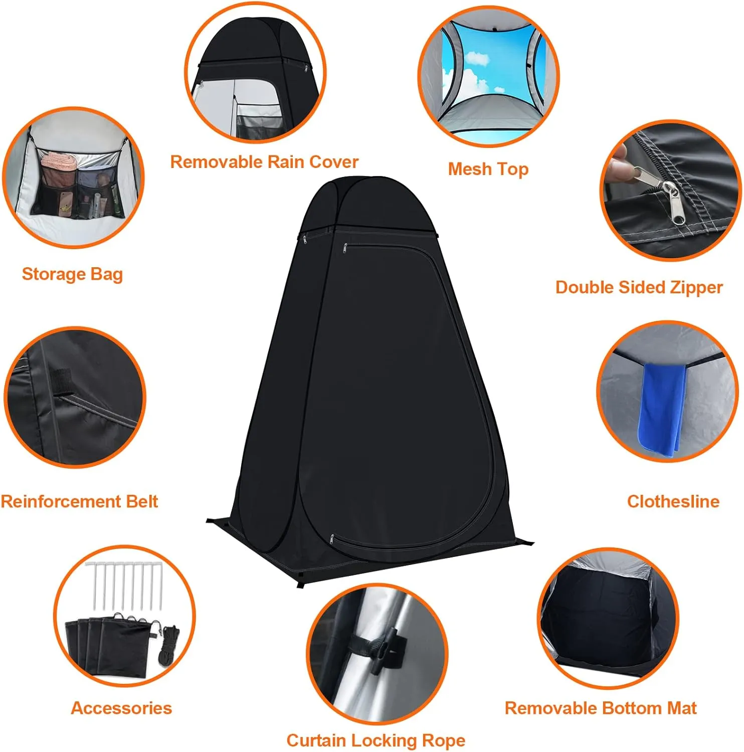 anngrowy Shower Tent Pop-Up Privacy Tent Camping Portable Toilet Tent Outdoor Camp Bathroom Changing Dressing Room Instant Privacy Shelters for Hiking Beach Picnic Fishing Potty, Extra-Tall, UPF 50 