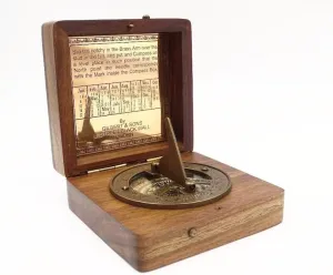 Antique Brass Gilbert & Son Sundial Compass in Wooden Box Navigational Tool for Camping & Hiking, Standard, Same As Picture