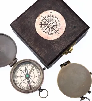 Antique Dollond London Brass Compass Retro Brown Wooden Box Nautical Magnetic Sailor Handmade Compasses