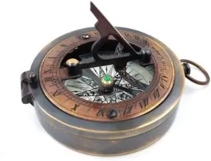 Antique Pocket Sundial Compass Push Button London Engarved Navigational Tool for Camping & Hiking, Standard, Same As Picture