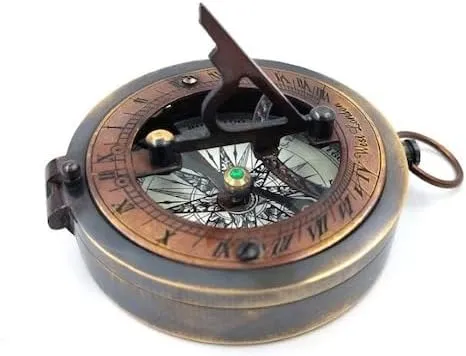 Antique Pocket Sundial Compass Push Button London Engarved Navigational Tool for Camping & Hiking, Standard, Same As Picture