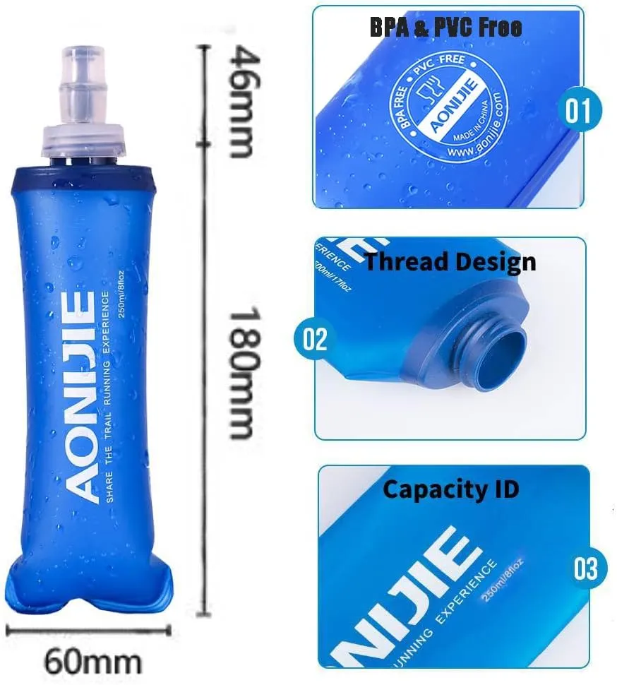 AONIJIE 2 Pack 250ML Collapsible TPU Soft Flask for Outdoor Sports Hydration Lightweight Folding Water Bottles for Running Hiking Cycling (A#250ml - 2 Pcs)