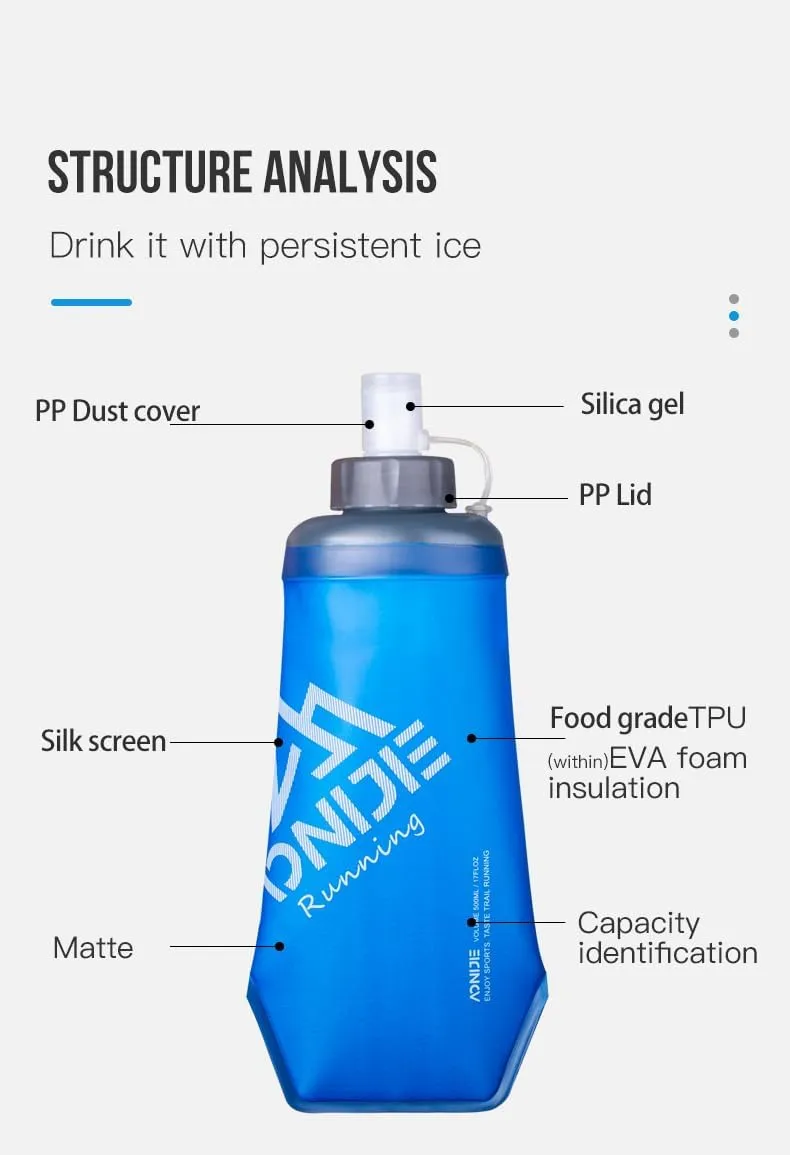 AONIJIE Folding TPU Soft Running Flask Collapsible Ice Insulation Water Bottle BPA-Free for Hydration Pack, Ideal for Marathon Hiking Walking, Climbing (420ml/14.2oz-1PCS（27#）)
