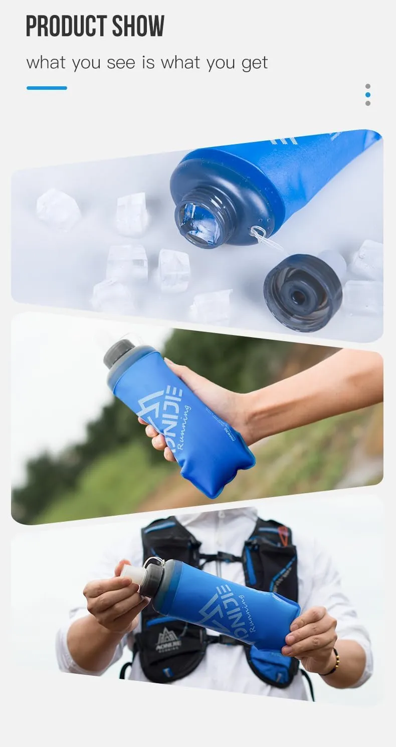 AONIJIE Folding TPU Soft Running Flask Collapsible Ice Insulation Water Bottle BPA-Free for Hydration Pack, Ideal for Marathon Hiking Walking, Climbing (420ml/14.2oz-1PCS（27#）)