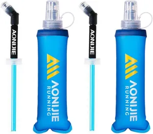 AONIJIE Soft Flasks, TPU Collapsible Foldable Water Bottles for Hydration Pack Running Cycling 2 Pack (250ml with straw pack of 2)