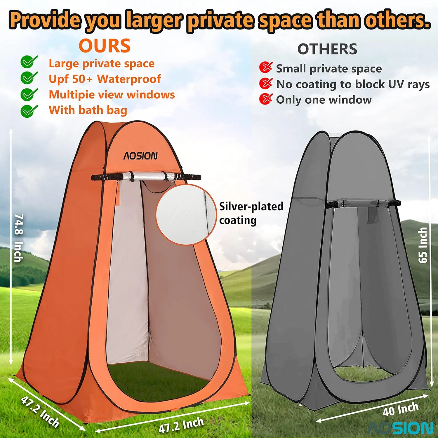 AOSION Privacy Shower Tent,Pop Up Changing Tent,Camp Bathroom Changing Dressing Room,Sun Sunshade Canopy Outdoor Rain Shelter for Camping Hiking Beach Picnic Fishing.