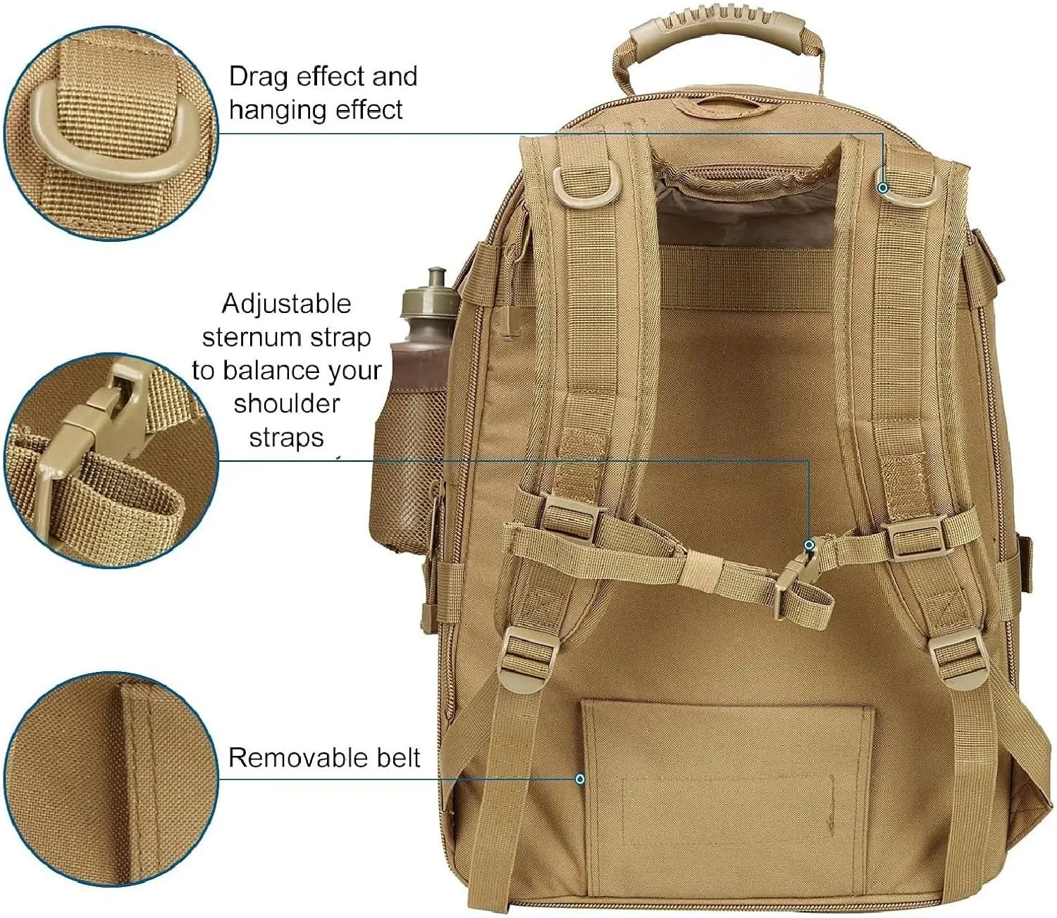 APLUSH Large Tactical Backpack for Men,Outdoor Waterproof Rucksack for Travel, Work,Camping,Hunting,Hiking,Sports,Black b,One Size