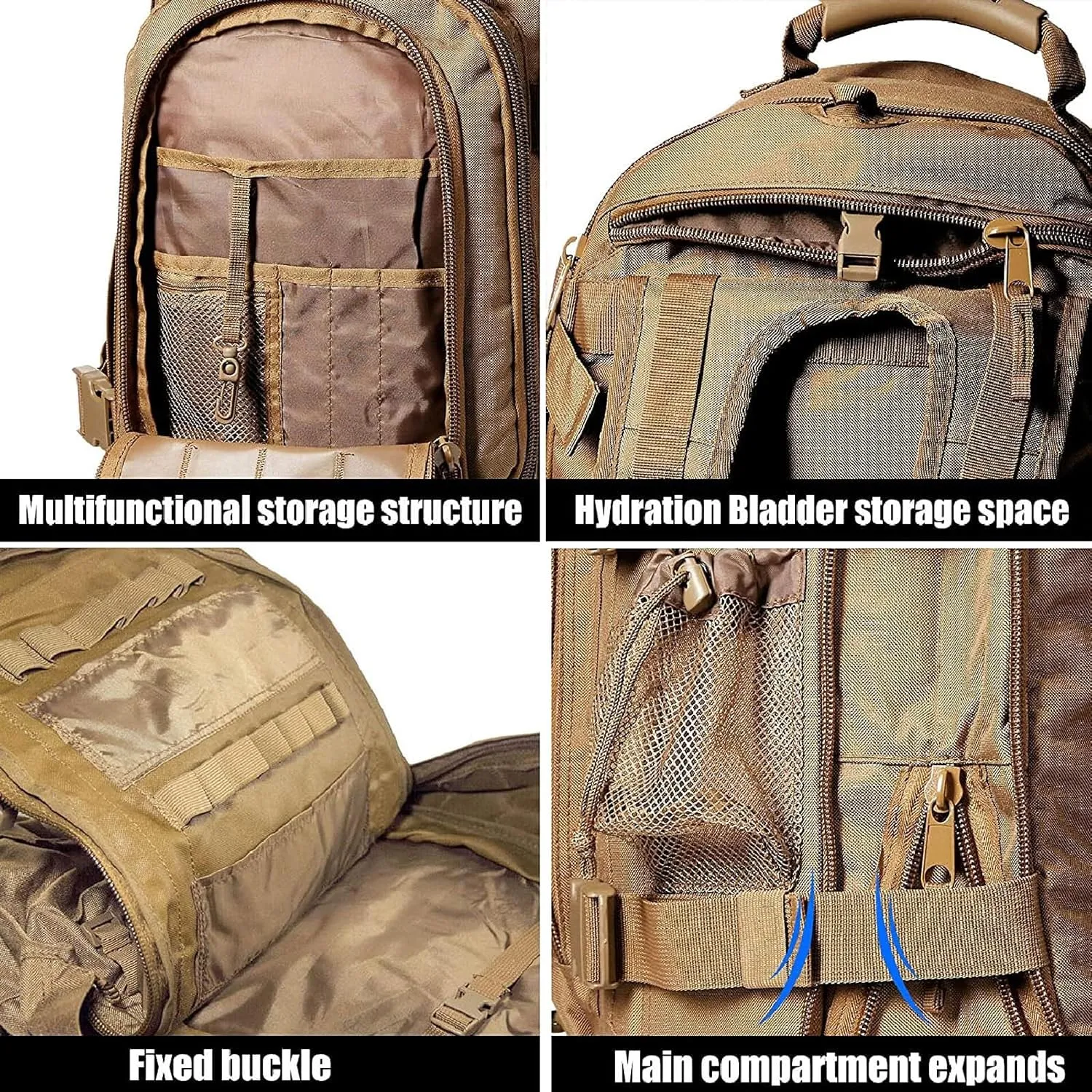 APLUSH Large Tactical Backpack for Men,Outdoor Waterproof Rucksack for Travel, Work,Camping,Hunting,Hiking,Sports,Black b,One Size