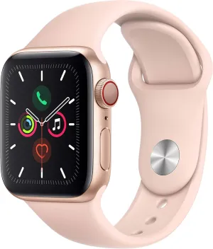 Apple Watch Series 5 (GPS   Cellular, 40MM) - Gold Aluminum Case with Pink Sport Band (Renewed)