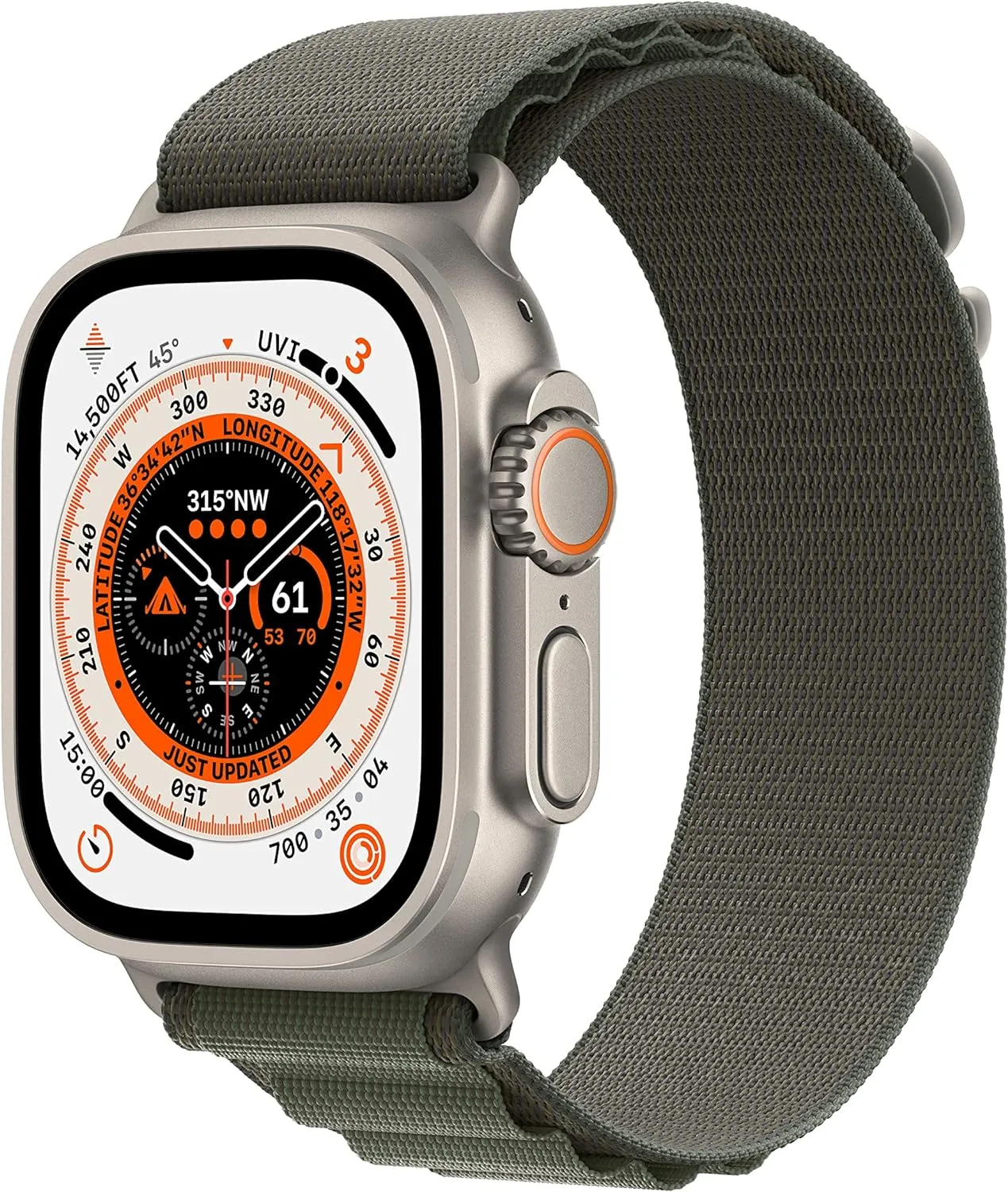 Apple Watch Ultra [GPS   Cellular 49mm] Titanium Case with Green Alpine Loop, Large (Renewed)