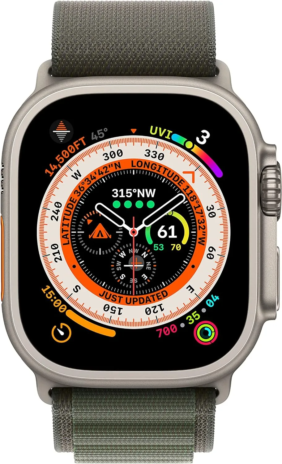 Apple Watch Ultra [GPS   Cellular 49mm] Titanium Case with Green Alpine Loop, Large (Renewed)