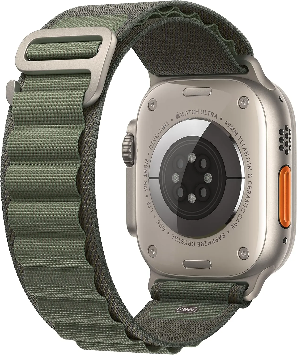 Apple Watch Ultra [GPS   Cellular 49mm] Titanium Case with Green Alpine Loop, Large (Renewed)