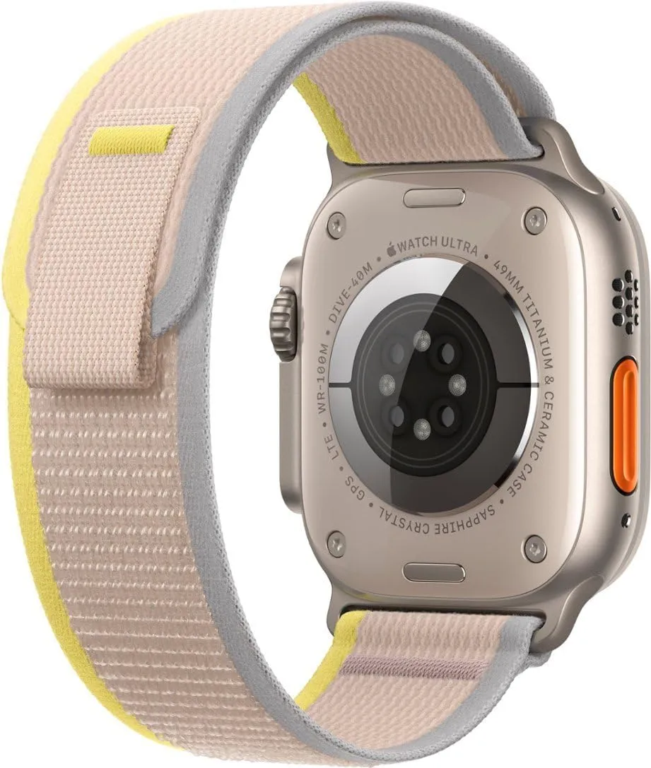Apple Watch Ultra [GPS   Cellular 49mm] Titanium Case with Yellow/Beige Trail Loop, M/L (Renewed)