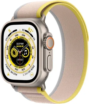 Apple Watch Ultra [GPS   Cellular 49mm] Titanium Case with Yellow/Beige Trail Loop, M/L (Renewed)