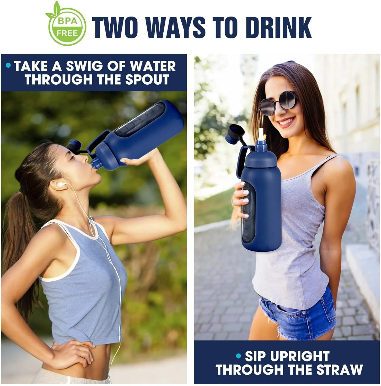 Aqulea Glass Water Bottles - 64 Oz Big Bottle with Straw, Pregnancy Tracker, Leakproof Gym Bottle with Sleeve, Water Jug with Time Marker
