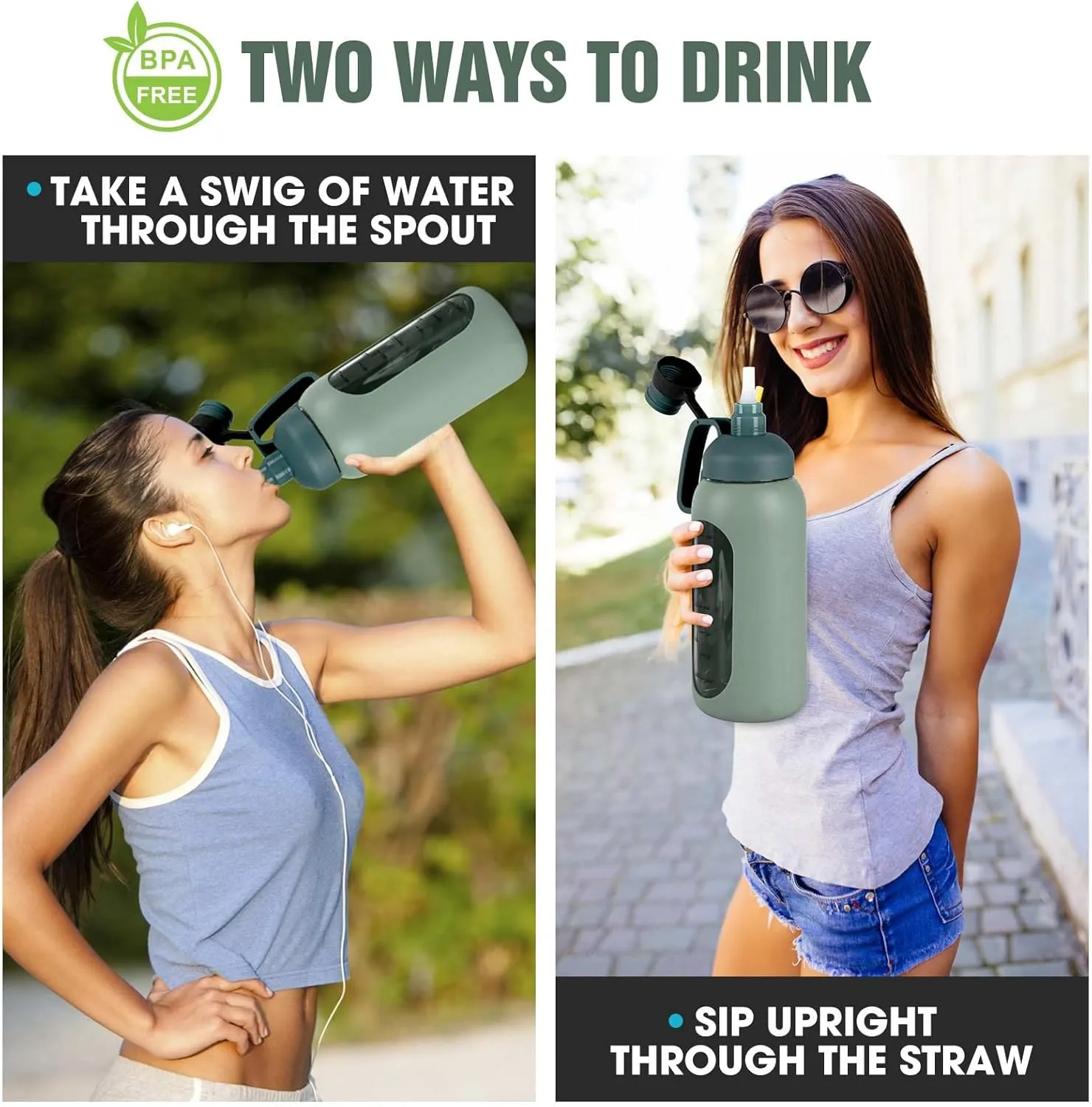 Aqulea Glass Water Bottles - 64 Oz Big Bottle with Straw, Pregnancy Tracker, Leakproof Gym Bottle with Sleeve, Water Jug with Time Marker