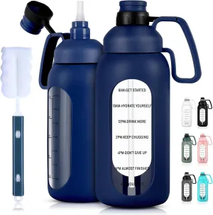 Aqulea Glass Water Bottles - 64 Oz Big Bottle with Straw, Pregnancy Tracker, Leakproof Gym Bottle with Sleeve, Water Jug with Time Marker