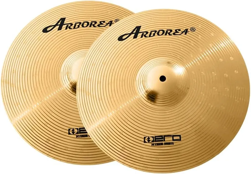 Arborea Cymbal Pack for Drum 8 pcs Super Polishing Cymbals Set Brilliant Gold Hero Series Include 14"Hihats 16"Crash 18"Crash 20"Ride Bonus 10" Splash 16"Ozone Stacker 18" China Cymbal Free Cymbal Bag