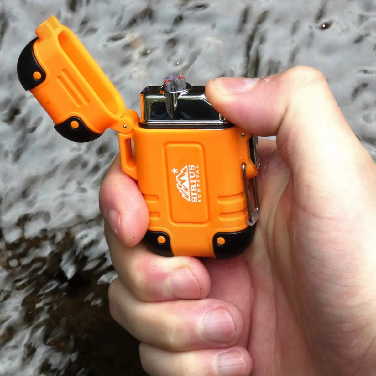 Arc4 Waterproof/Windproof Plasma Lighter - Top-Facing Dual Arc - Rechargeable USB Electric Lighter for Outdoor Adventures with Whistle Lanyard (Camo)