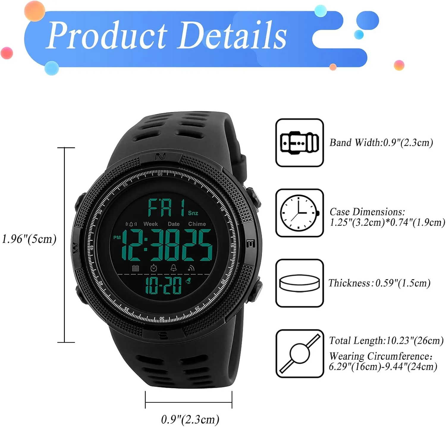 Aroncent Men's Digital Sports Watch: Waterproof Military 5ATM with Large Display Stopwatch Alarm LED Backlight - Outdoor Activities