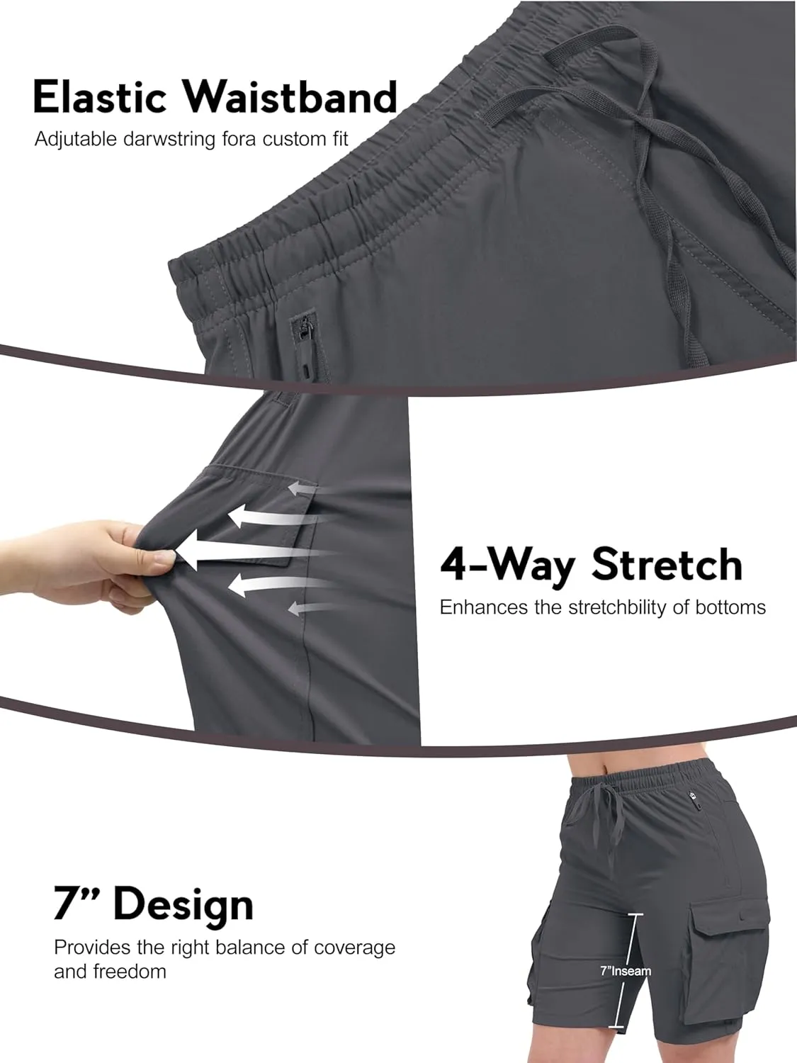 Arunlluta 7" Hiking Shorts Women Quick Dry Cargo Shorts for Women Lightweight Womens Golf Shorts Stretchy Athletic Summer