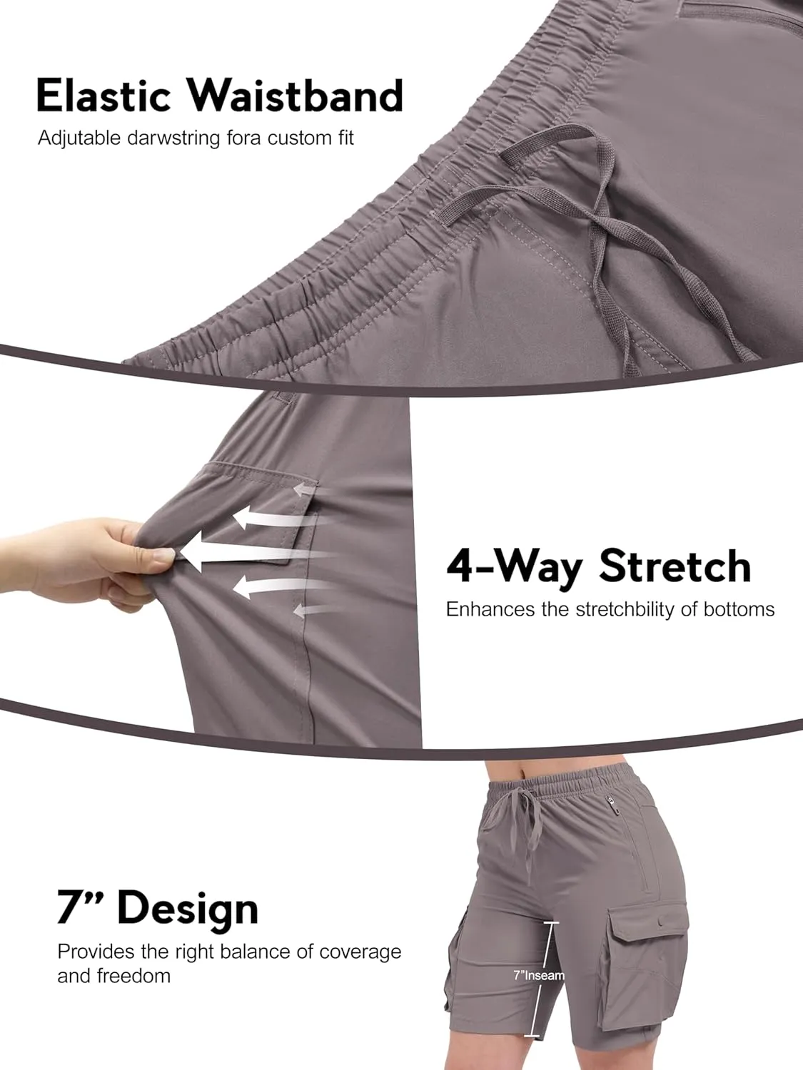 Arunlluta 7" Hiking Shorts Women Quick Dry Cargo Shorts for Women Lightweight Womens Golf Shorts Stretchy Athletic Summer