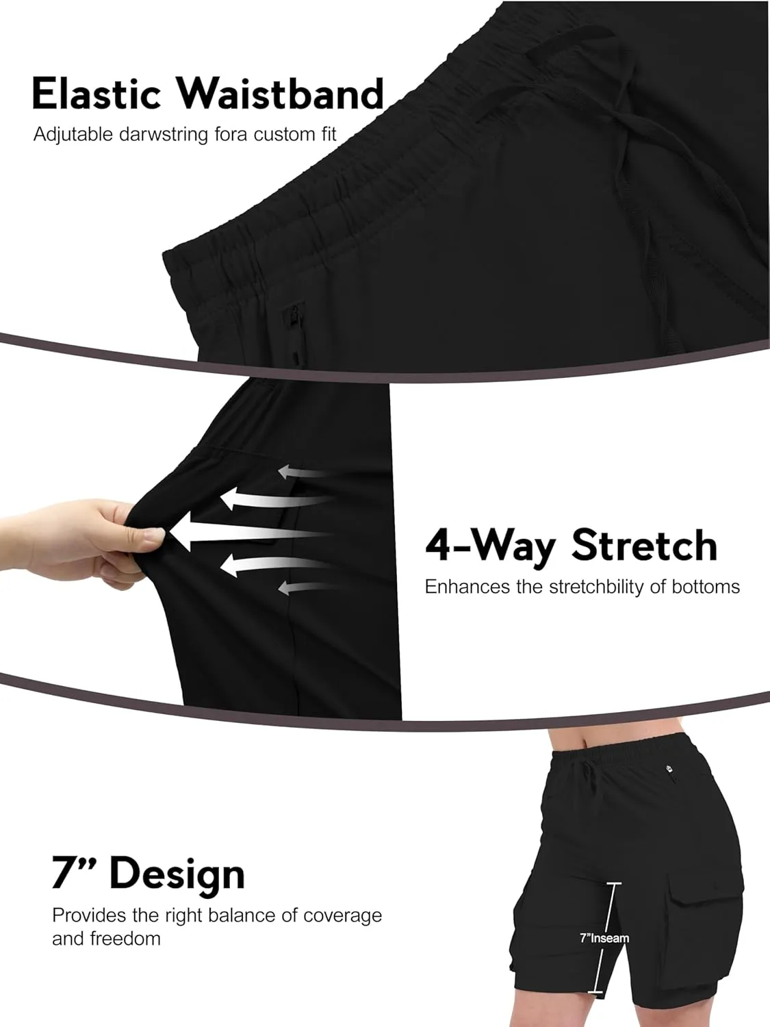 Arunlluta 7" Hiking Shorts Women Quick Dry Cargo Shorts for Women Lightweight Womens Golf Shorts Stretchy Athletic Summer
