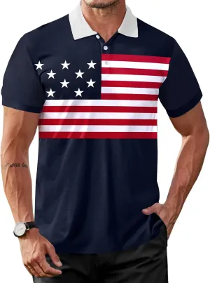 Arvilhill Men's American Flag Polo Shirts Short Sleeve 4th of July Cotton Golf Shirt (S-3XL)