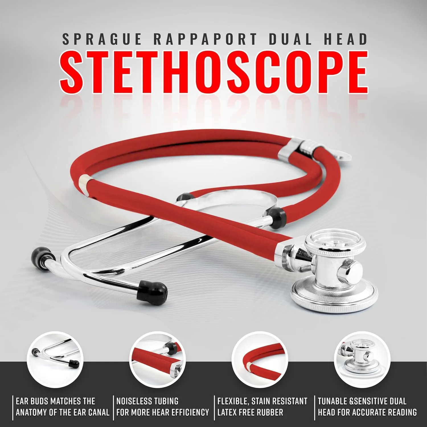ASA TECHMED Medical Starter Kit - Stethoscope, Durable Blood Pressure Monitor, and EMT Shears and Protective Carrying Case Ideal for Healthcare Professionals, Red