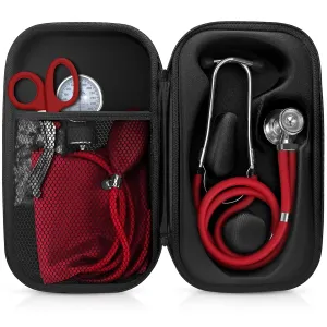 ASA TECHMED Medical Starter Kit - Stethoscope, Durable Blood Pressure Monitor, and EMT Shears and Protective Carrying Case Ideal for Healthcare Professionals, Red