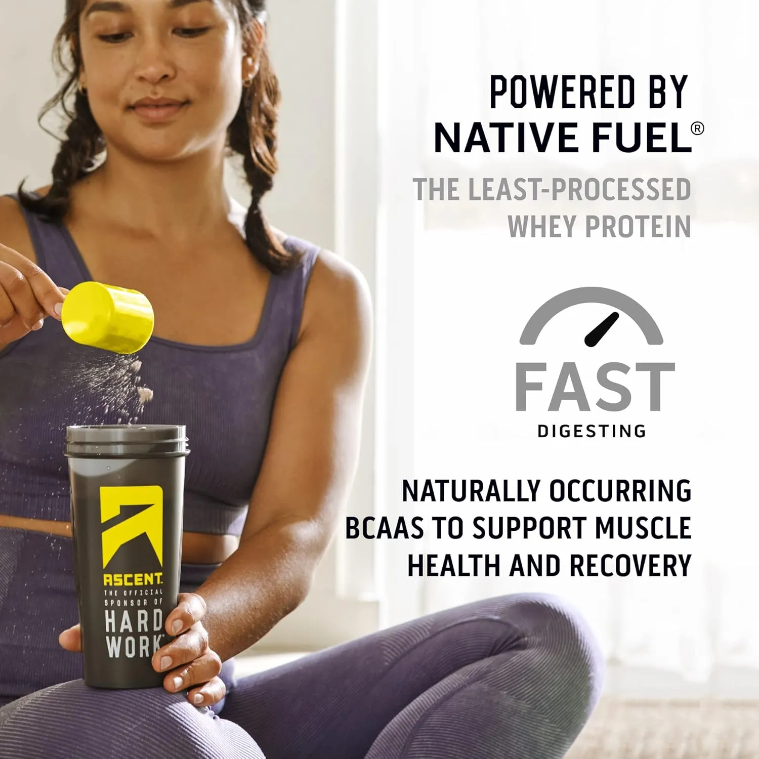 Ascent 100% Whey Protein Powder - Post Workout Whey Protein Isolate, Zero Artificial Flavors & Sweeteners, Soy & Gluten Free, 5.5g BCAA, 2.6g Leucine, Essential Amino Acids, Vanilla Bean 2 lb