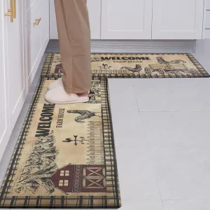 ASPMIZ Farmhouse Kitchen Rugs and Mats Set of 2, Cushioned Anti Fatigue Kitchen Mat 2 Pcs Washable, Rooster Waterproof PVC Standing Kitchen Floor Mat for Sink Office Laundry, 18" x 48"   18" x 60"