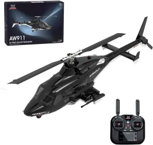 AW-911 Remote Control Helicopter with GPS, Airwolf 1/34 Scale 9CH Flybarless RC Helicopter Model with 6G/3D Stunt Mode and LED Lights, One Battery (RTF Version/Mode 1/Mode 2 Switchable)