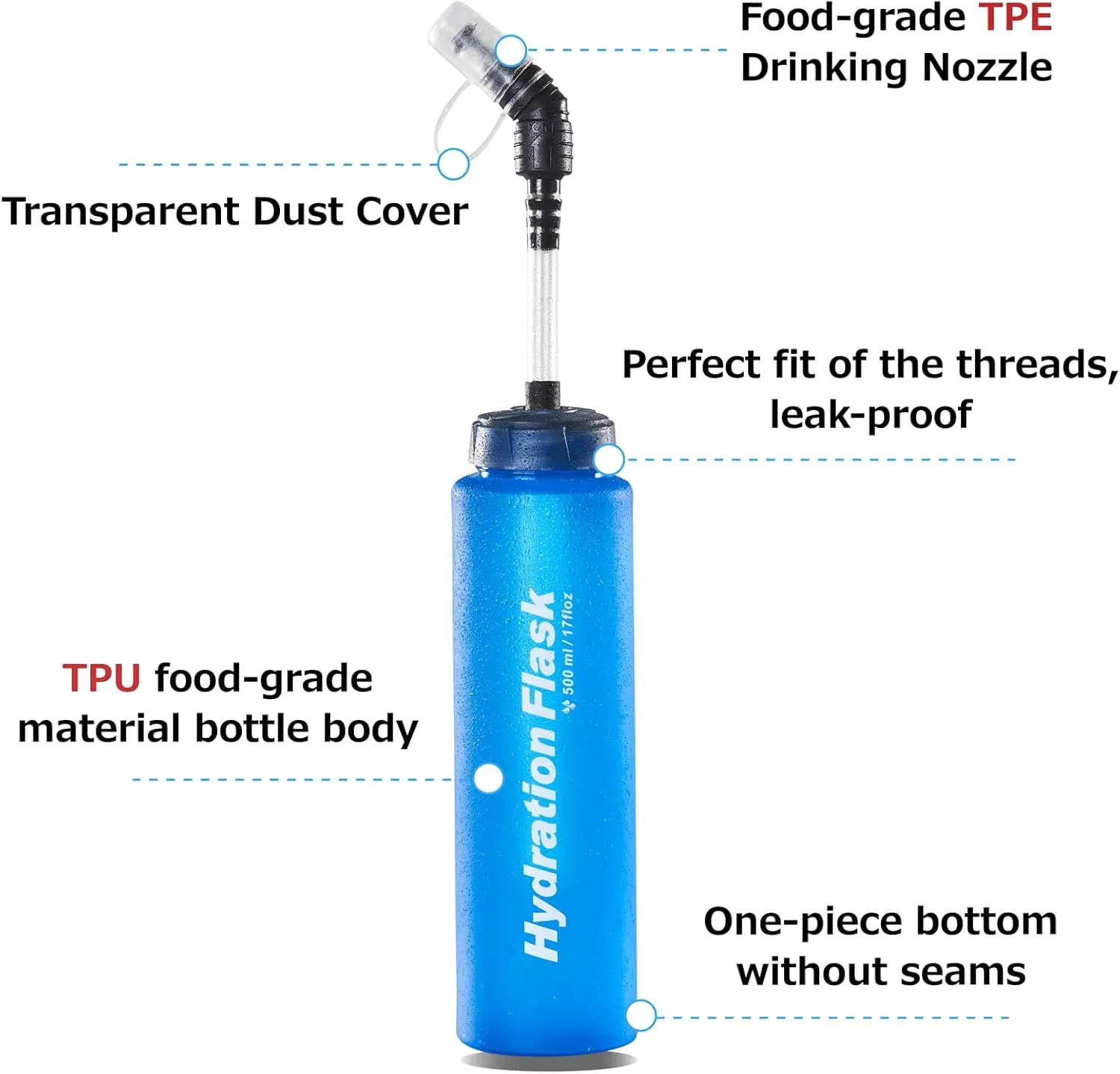 Azarxis TPU Soft Flask Collapsible Water Bottles BPA-Free 250ml 350ml 500ml 600ml for Hydration Vest Pack Running Hiking Cycling Climbing