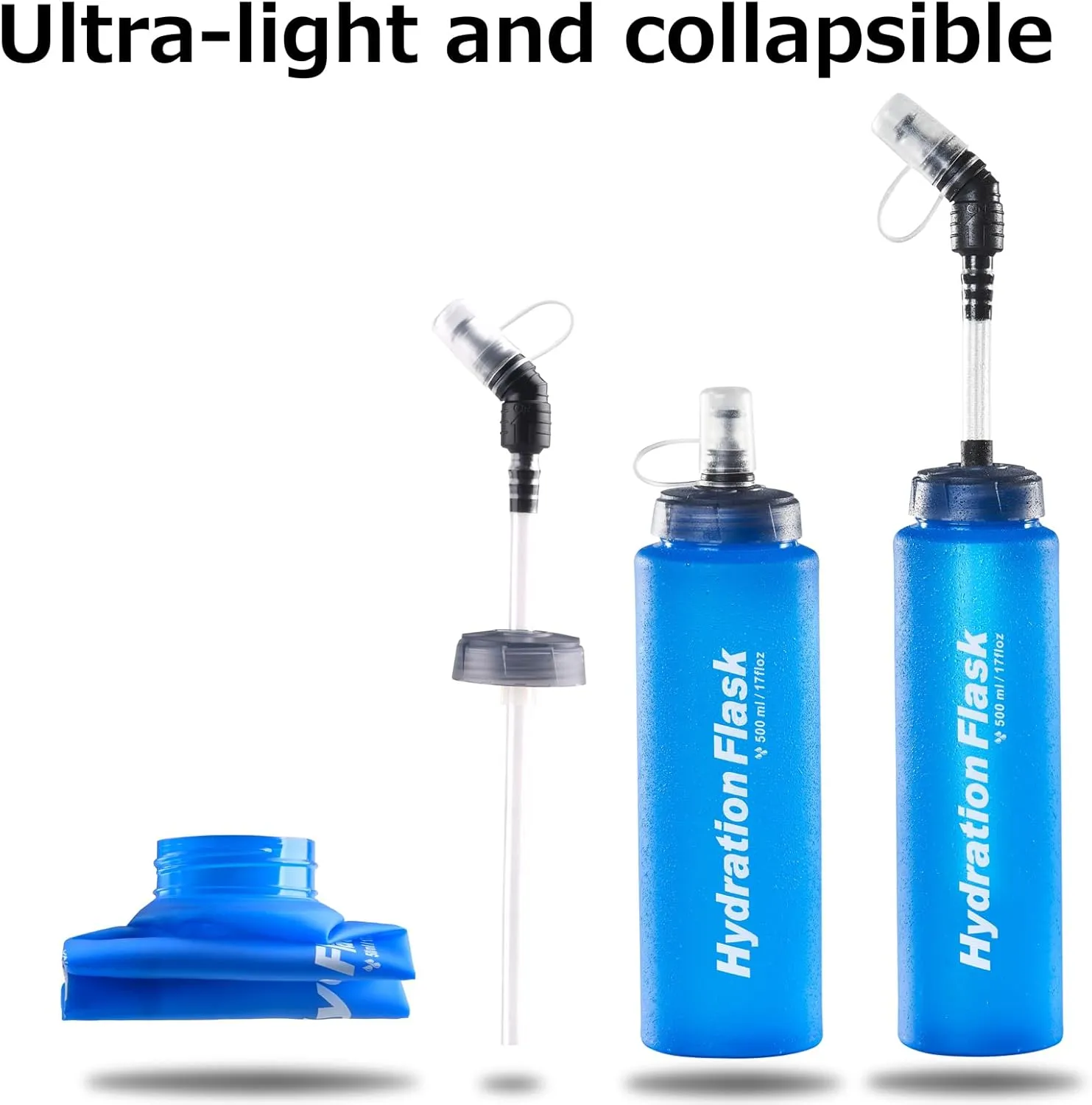 Azarxis TPU Soft Flask Collapsible Water Bottles BPA-Free 250ml 350ml 500ml 600ml for Hydration Vest Pack Running Hiking Cycling Climbing
