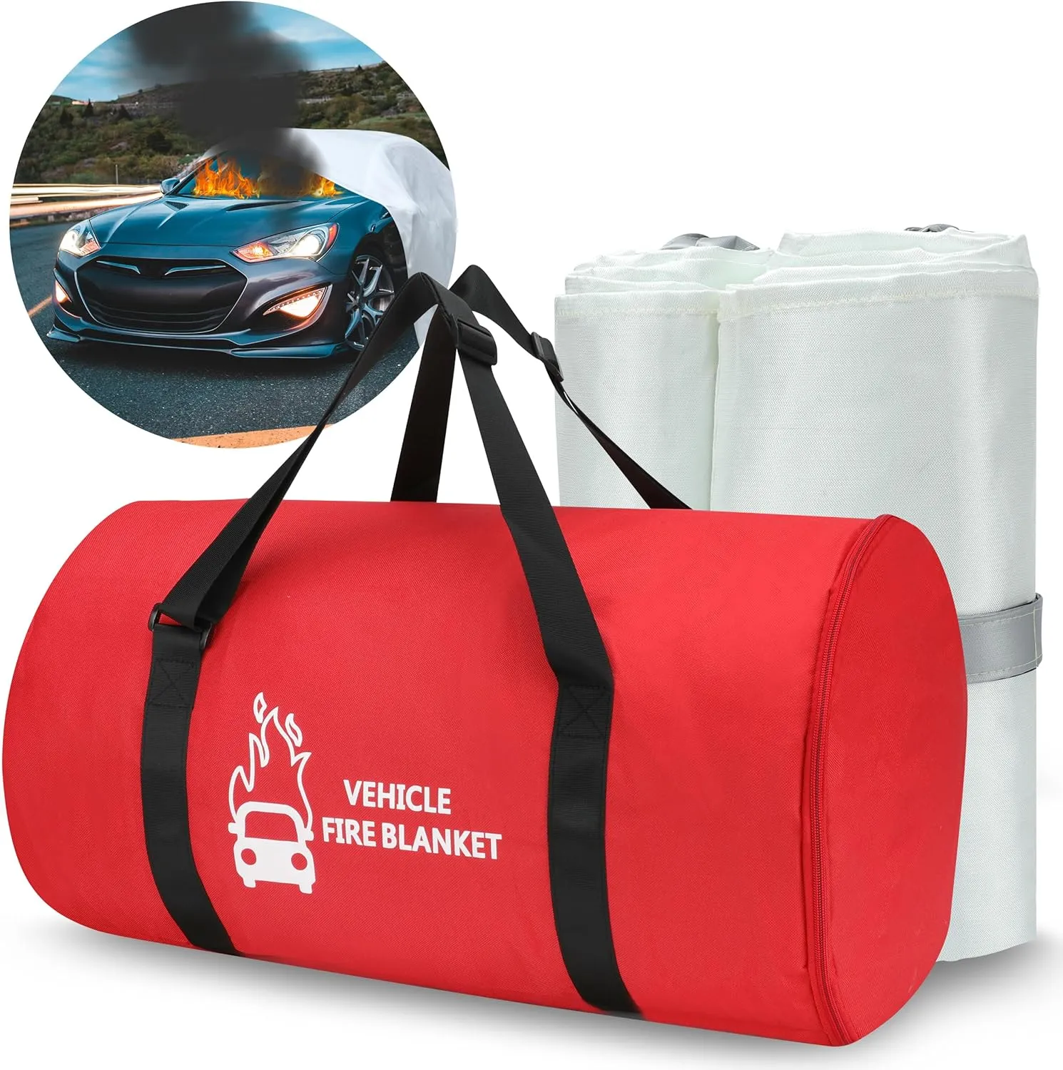 Azazccm Emergency Fire Blanket for Car, Large Fiberglass Fire Suppression Blanket, Survival Safety for Electric Vehicle Truck Automotive Conflagration (13.12x19.68FT), White