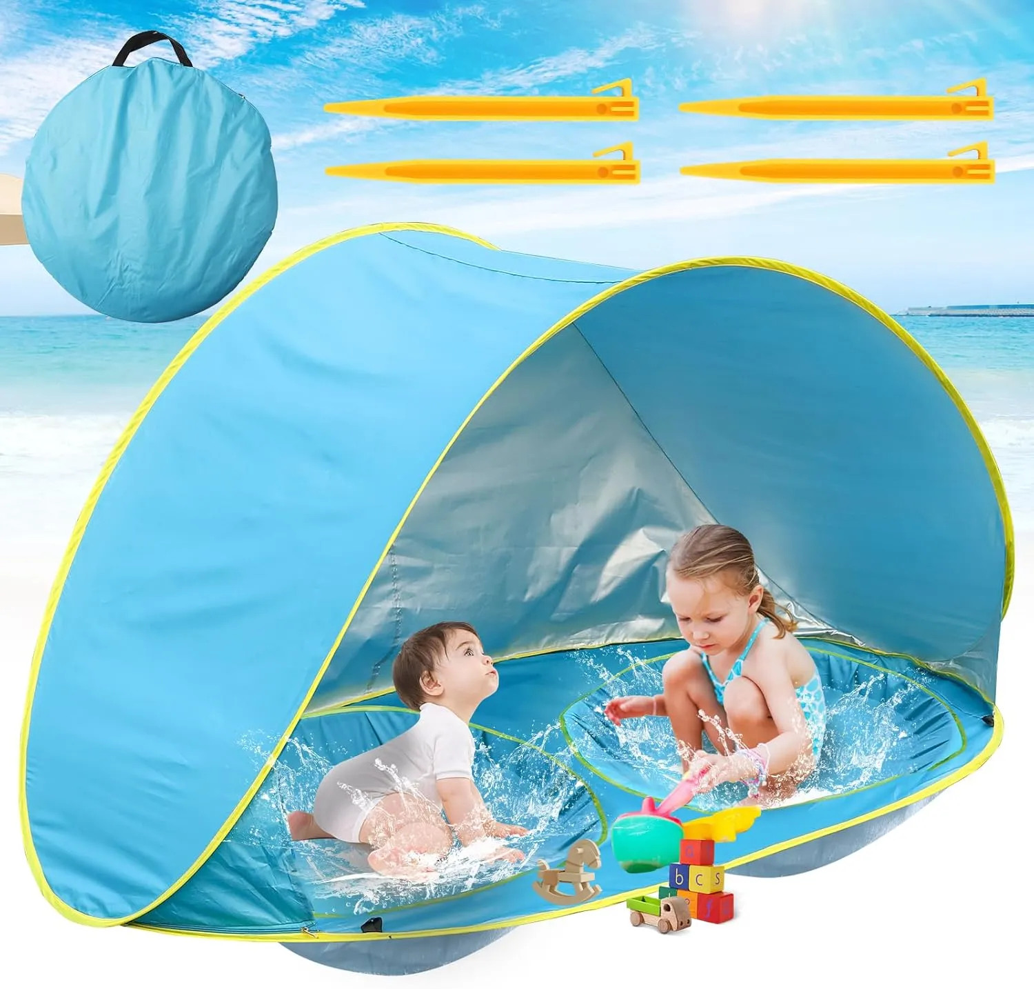 Baby Beach Tent-2 Pools Pop Up UPF 50  Sunshade with Carry Bag, Portable for Travel,Beach,Camping,Indoor