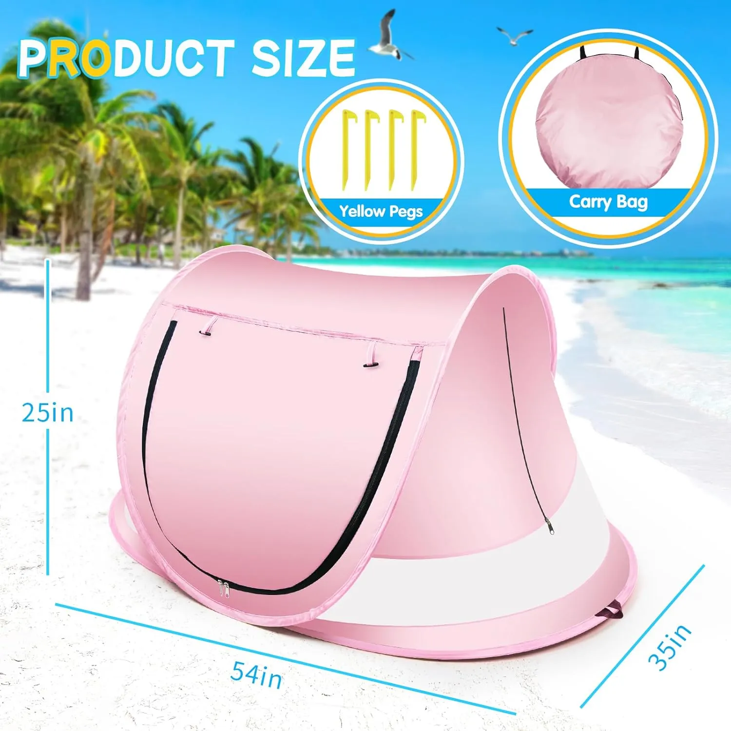 Baby Beach Tent,Large Pop Up Beach Tent Sun Shade for Beach,Portable Baby Travel Tent with Mosquito Net,Indoor Baby Play Tent,UPF 50  UV Protection Sun Shelters for Infants