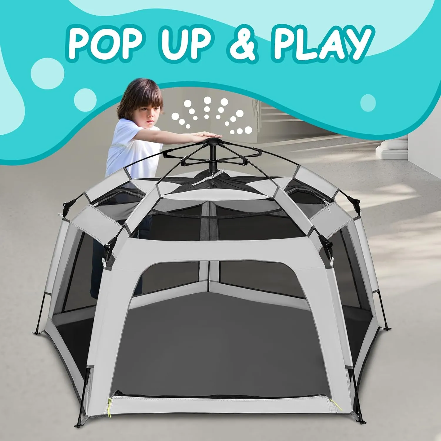 Baby Playpen Pop-up Tent - Outdoor & Indoor Play Tent for Beach with Canopy Travel Bag Portable Play Yard for Babies & Toddlers (Gray)