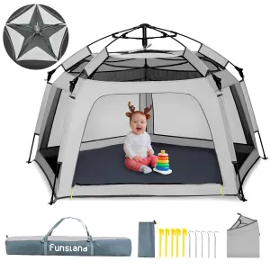 Baby Playpen Pop-up Tent - Outdoor & Indoor Play Tent for Beach with Canopy Travel Bag Portable Play Yard for Babies & Toddlers (Gray)