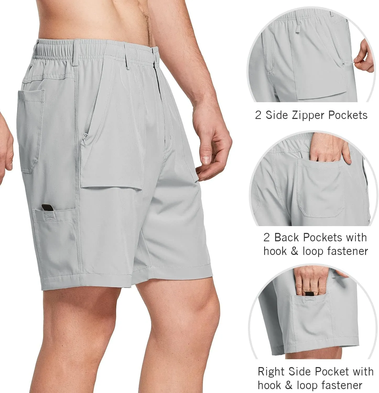 baleaf Men's 7" Casual Shorts for Summer Elastic Waist Quick Dry Lightweight Short with Cargo Hiking Fishing