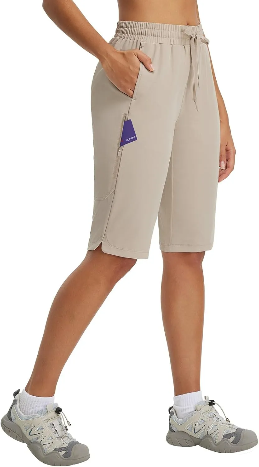 baleaf Women's 13'' Knee Length Hiking Shorts Quick Dry Water Resistant Lightweight Bermuda with Pockets