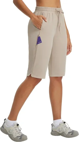 baleaf Women's 13'' Knee Length Hiking Shorts Quick Dry Water Resistant Lightweight Bermuda with Pockets