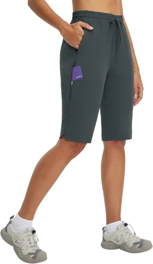 baleaf Women's 13'' Knee Length Hiking Shorts Quick Dry Water Resistant Lightweight Bermuda with Pockets