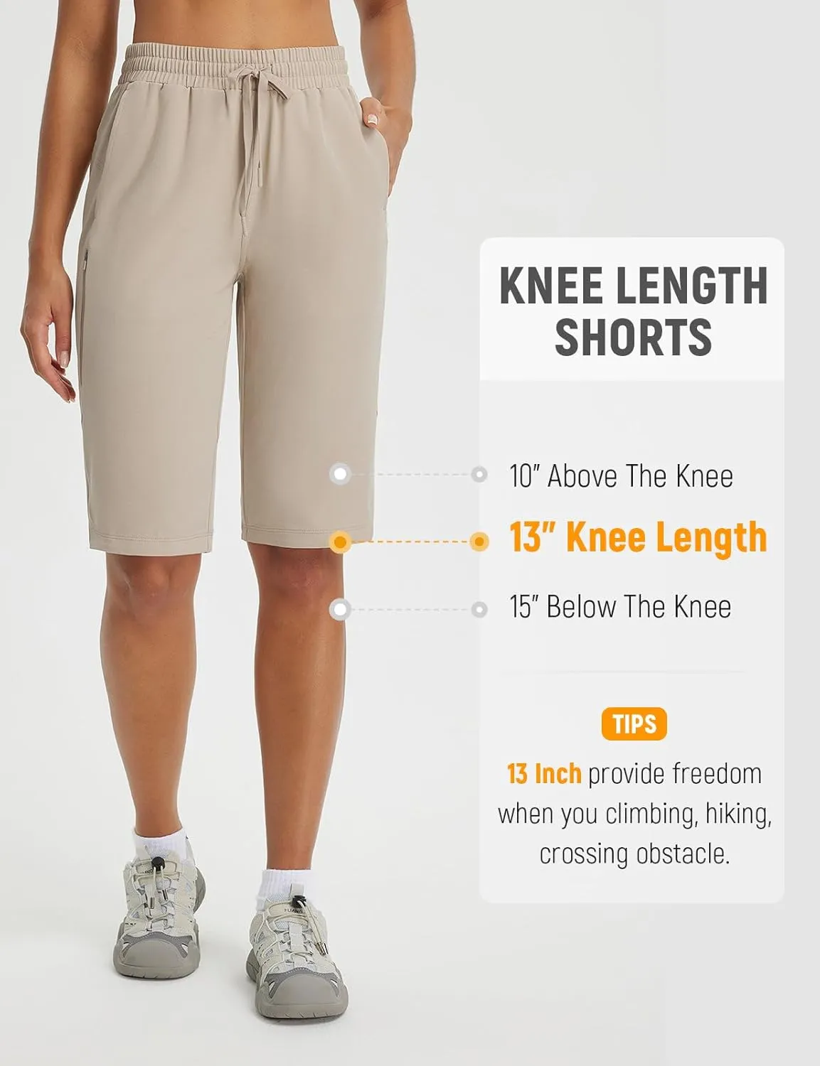 baleaf Women's 13'' Knee Length Hiking Shorts Quick Dry Water Resistant Lightweight Bermuda with Pockets
