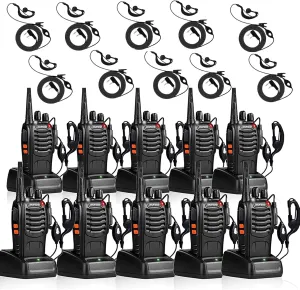 BAOFENG BF-888S Walkie Talkies for Adults Long Range Two Way Radios with Headphones 16 Channels Rechargeable Handheld 2 Way Radio with Flashlight Li-ion Battery and Charger (Pack of 10)