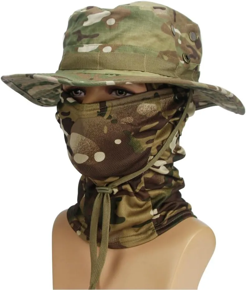 Baraclava Hat   Boonie Hat, Military Fan Hat Set, Sun Protection Wind Blocking, for Cycling Hiking Climbing Fishing