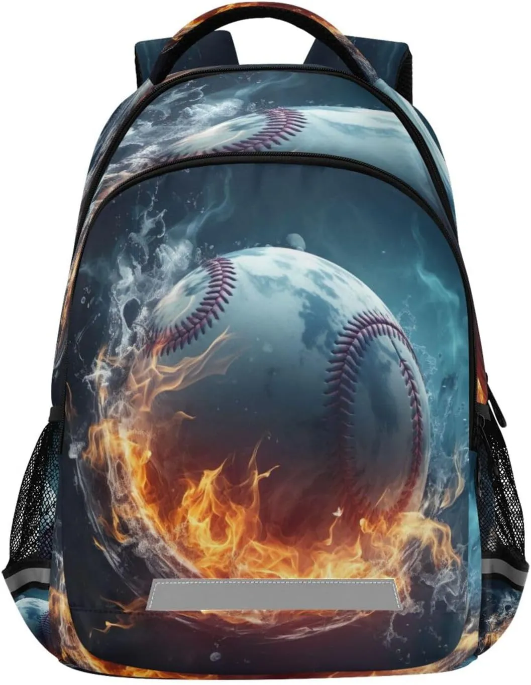 Baseball Water Fire Design Waterproof Backpack - Casual Outdoor Sports Daypack with Ergonomic Shoulder Straps#586